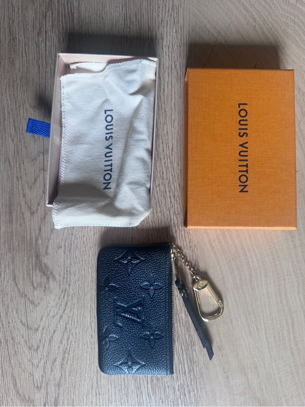 Louis Vuitton Black Embossed Monogram Key Pouch with Gold Hardware Clip - Picture 2 of 2